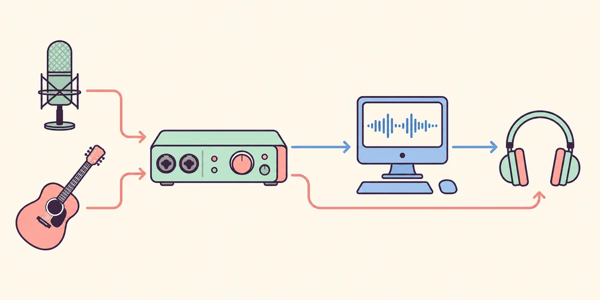 Audio interface signal path with direct monitoring bypass