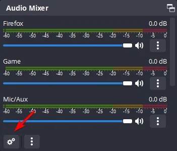OBS Audio Mixer options button used to open Advanced Audio Properties