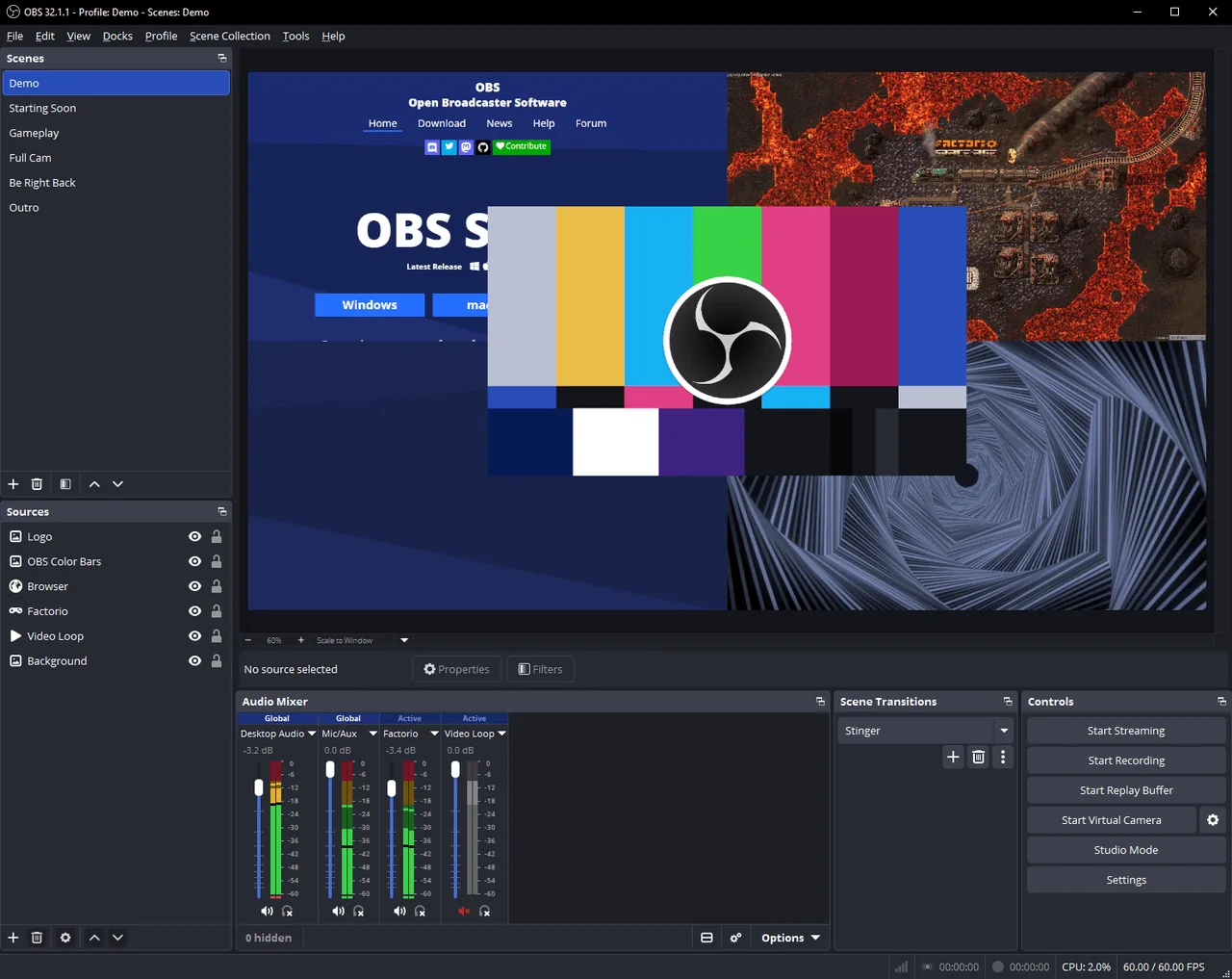 OBS Studio interface with the Audio Mixer visible during an audio delay troubleshooting setup